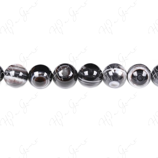 Black Striped Agate Round Beads