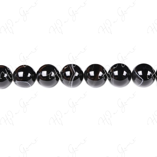 Black Striped Agate Round Beads (A)