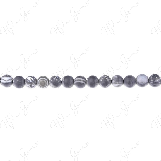 Matte Black Striped Agate Round Beads