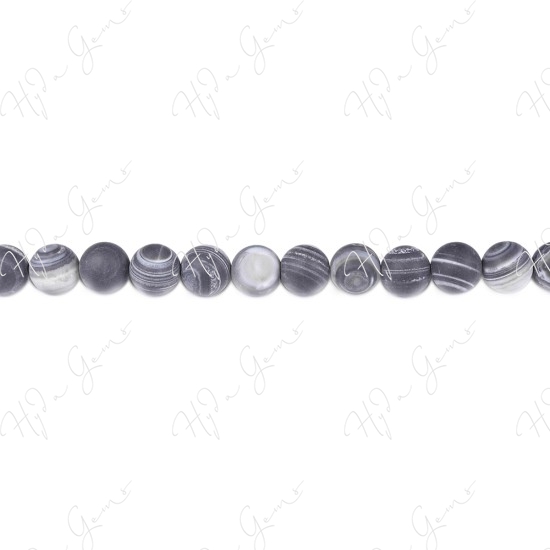 Matte Black Striped Agate Round Beads