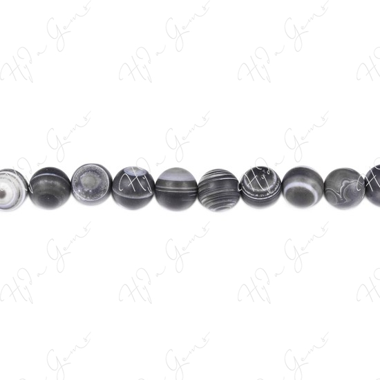 Matte Black Striped Agate Round Beads