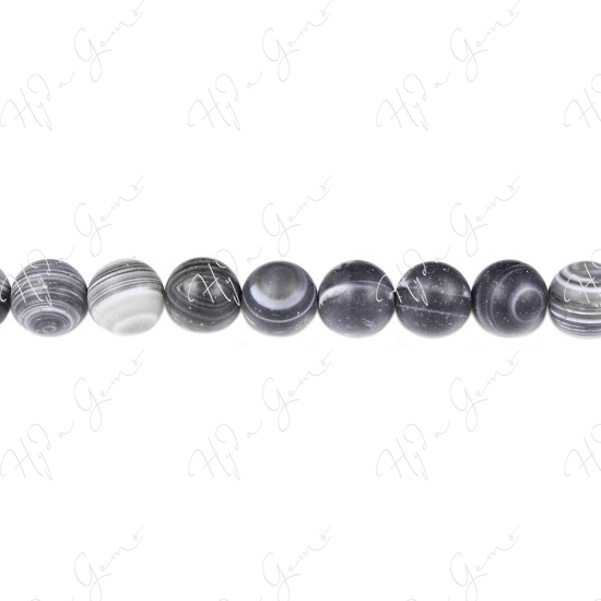 Matte Black Striped Agate Round Beads