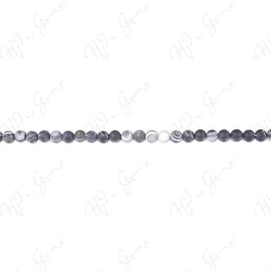 Matte Black Striped Agate Round Beads