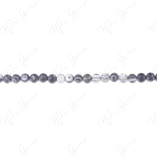 Matte Black Striped Agate Round Beads