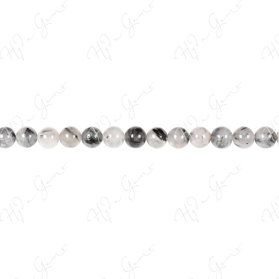 Black Rutile Quartz Round Beads