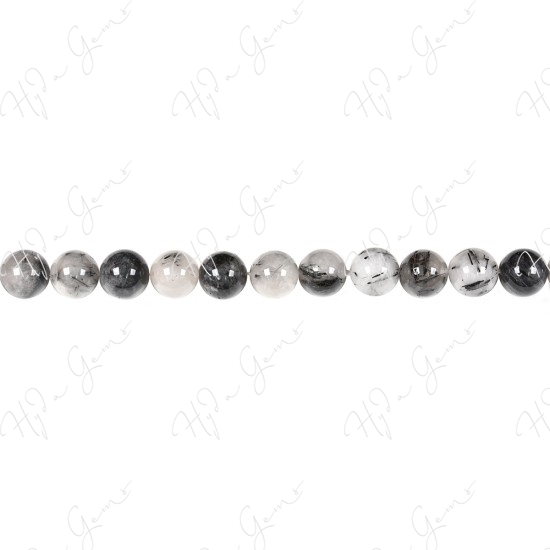 Black Rutile Quartz Round Beads