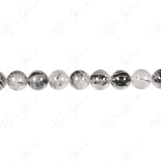 Black Rutile Quartz Round Beads